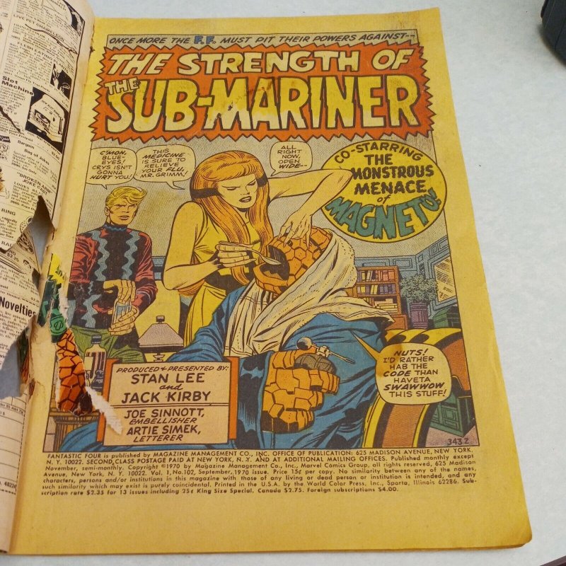 Fantastic Four #102 Last Jack Kirby Issue Marvel Comics 1970 sub-mariner magneto