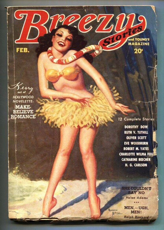 BREEZY STORIES PULP Feb 1935-HULA GIRL cover by ENOCH BOLLES-Spicy