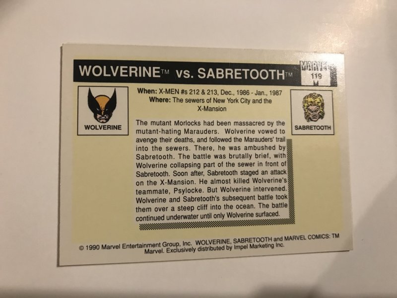 WOLVERINE VS. SABRETOOTH #119 card : 1990 Marvel Universe Series 1, NM/M