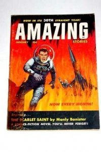 AMAZING STORIES-JAN 1956-RETRO ROCKET CVR VG