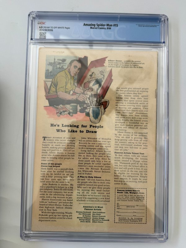 Amazing Spider-Man # 15  CGC 6.5  Marvel  1st Kraven! (1964)