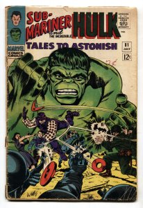 TALES TO ASTONISH #81 comic book-HULK/SUB-MARINER-incomplete