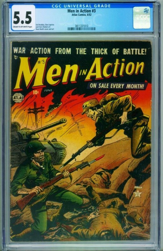 Men in Action #3 CGC 5.5 1952-Bloody Bayonet cvr- 3811331010