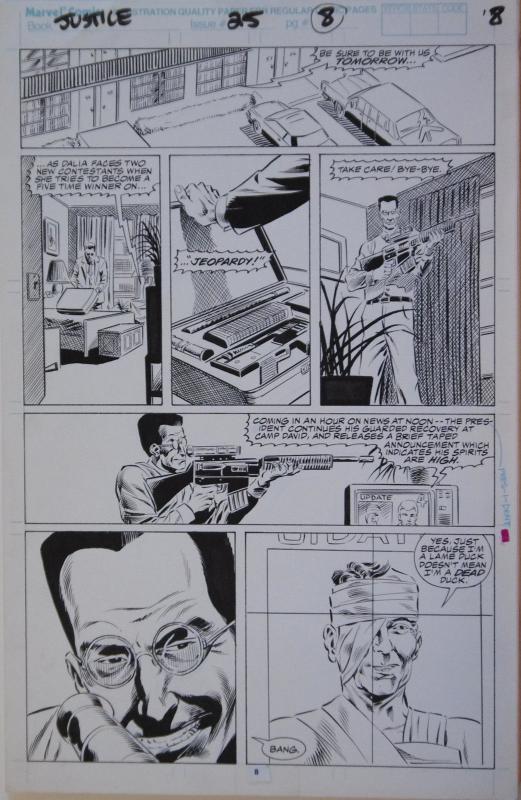 LEE WEEKS / MIKE GUSTOVICH original art, JUSTICE #25 pg 8, 11x 17, Ronald Reagan