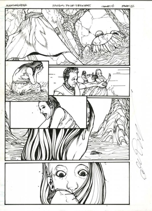 Fathom Blue Descent #4 pg 12 Original Art by Alex Sanchez Signed -2010 Aspen