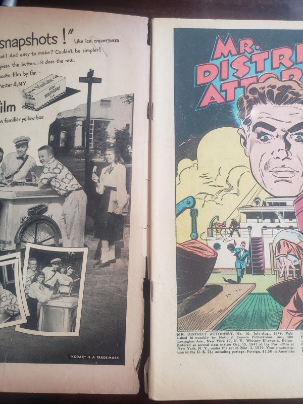 Mr. District Attorney 10 (1949) low grade Golden age comic Cover is detached