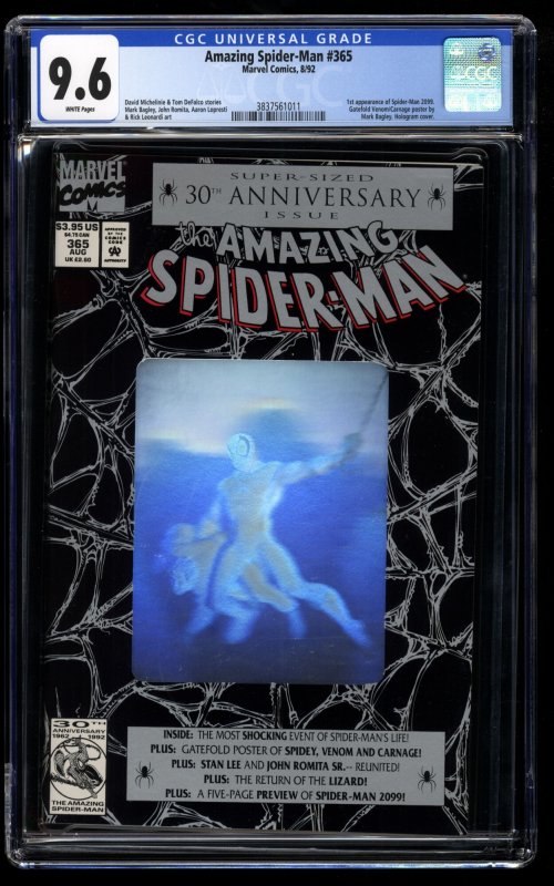 Amazing Spider-Man #365 CGC NM+ 9.6 White Pages 1st Spider-man 2099!