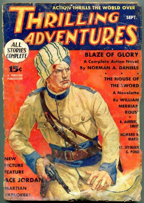 Thrilling Adventures Pulp September 1935- Ace Jordan- Norman Daniels FAIR