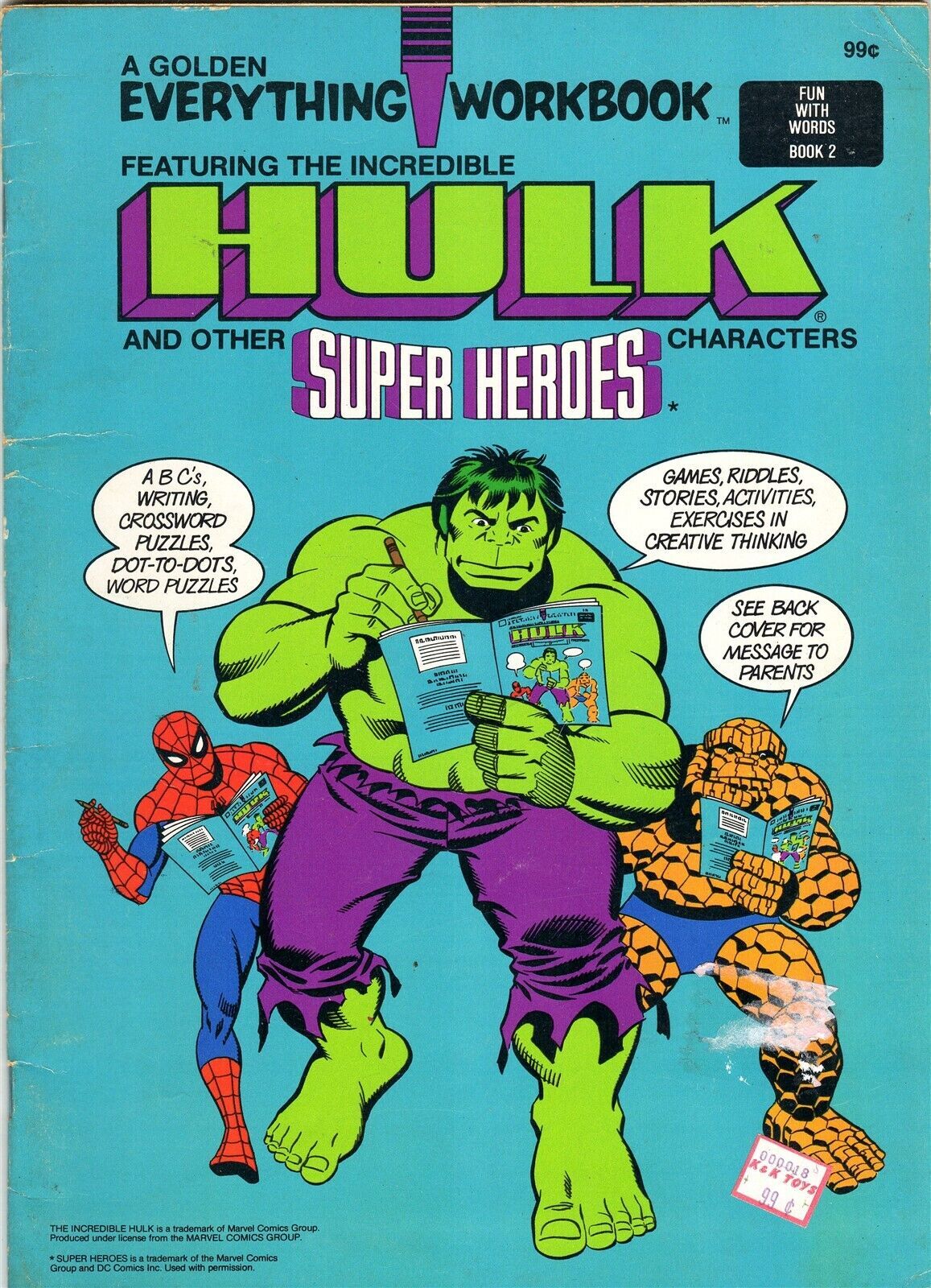 Marvel Hulk Everything Workbook Original Vintage 1980 Golden Book 33 Completed Comic Books 