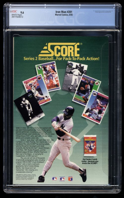 Iron Man #281 CGC NM+ 9.6 White Pages 1st Appearance War Machine!