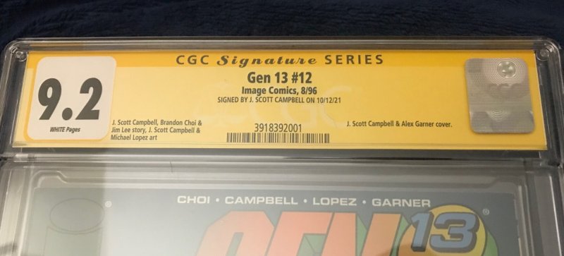 Image Comics Gen 13 #12 J Scott Campbell Signed cgc yellow label 9.2