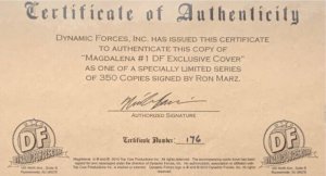 MAGDALENA #1 DF EXCLUSIVE RYAN SOOK SKETCH COVER SIGNED RON MARZ W/COA NM.
