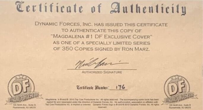 MAGDALENA #1 DF EXCLUSIVE RYAN SOOK SKETCH COVER SIGNED RON MARZ W/COA NM.