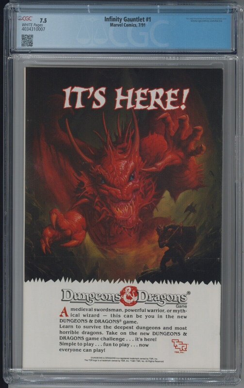 Infinity Gauntlet 1 CGC 7.5 George Perez Thanos Avengers MCU 1991