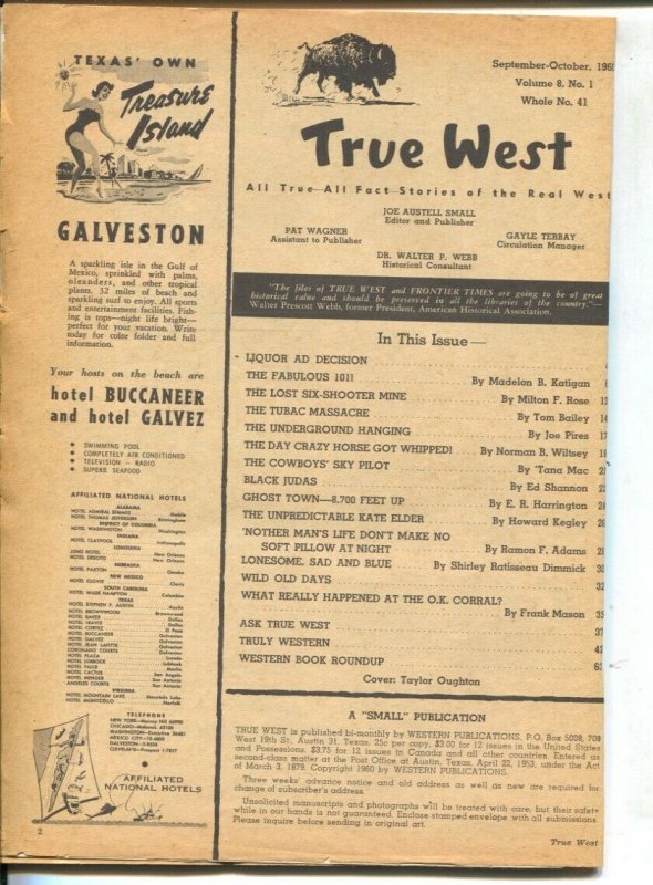 True West 9/1960-Taylor Vaughton cover art-OK Corral-Wyatt Earp-FR 
