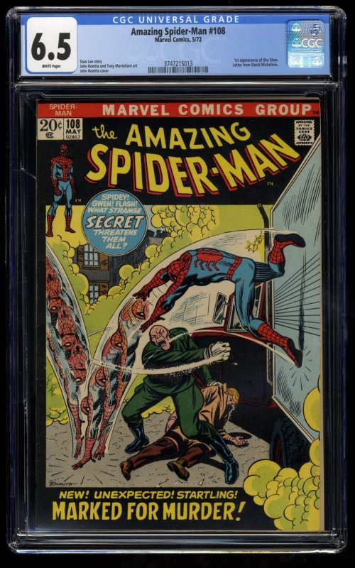 Amazing Spider-Man #108 CGC FN+ 6.5 White Pages Marvel Comics Spiderman