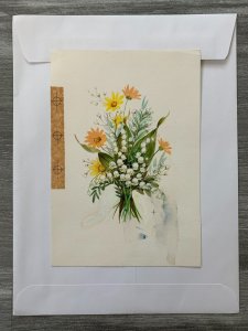 WEDDING ANNIVERSARY White and Yellow Bellflowers 6x8.5 Greeting Card Art 7778