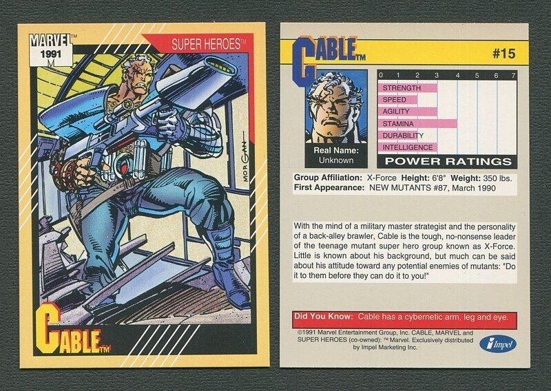 1991 Marvel Comics II  Card  #15 ( Cable )  MINT