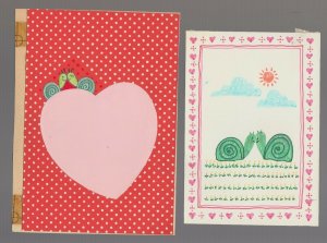 BE MY VALENTINE Cute snails w/ Hearts & Clouds 5x6.5 Greeting Card Art LOT of 2