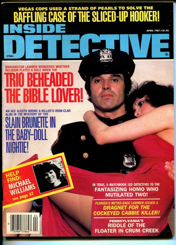 Inside Detective 4/1987-Bible lover beheaded-violent pulp crime thrills-VG