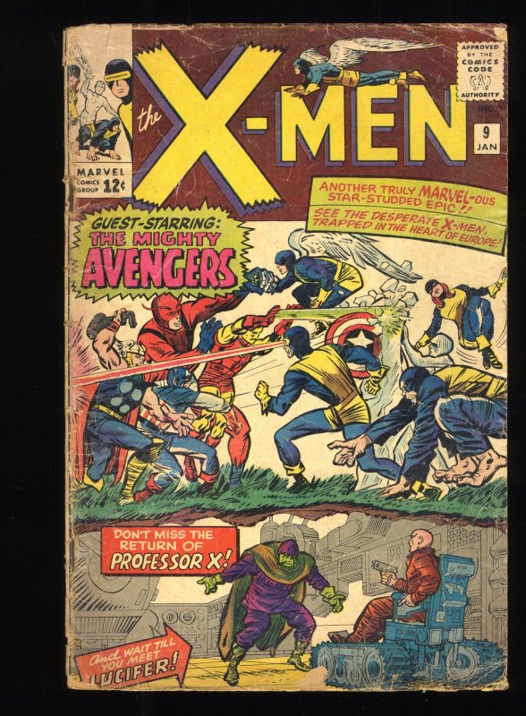 X-Men #9 GD- 1.8 1st Appearance Lucifer! Meets Avengers! Jack Kirby Cover!