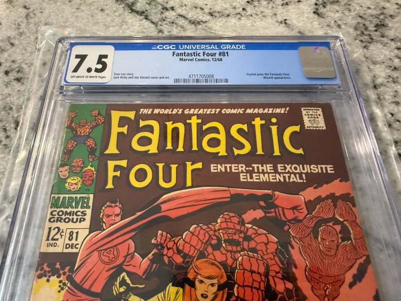 Fantastic Four # 81 CGC Graded 7.5 Marvel Comic Book 1968 Stan Lee J. Kirby JH33