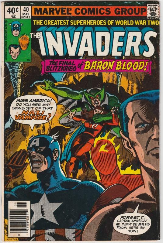 6 The Invaders Marvel Comic Books # 32 36 38 39 40 Giant-Size # 1 Namor AH9