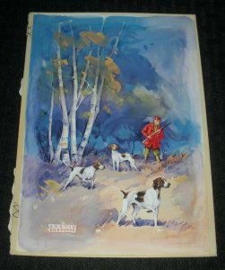 GET WELL SOON Hunting Scene w/ Pointer Dogs Tree 5x7.5 Greeting Card Art #7643