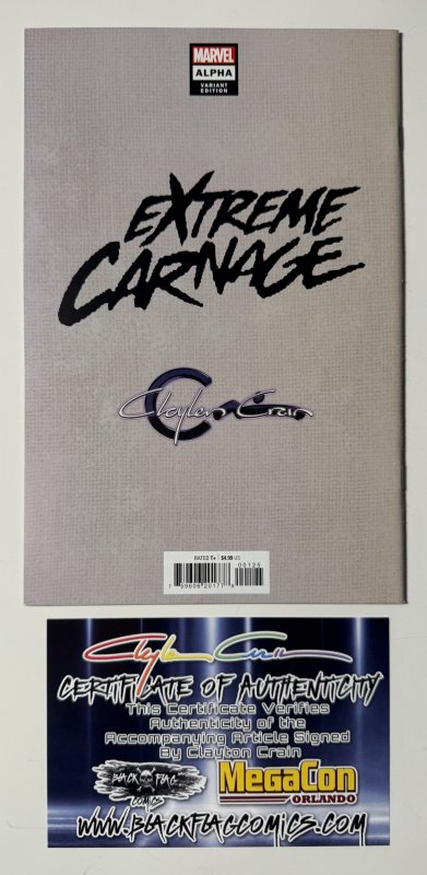 Extreme Carnage Alpha Crain Cover A (2021) Signed by Clayton Crain w/ COA!