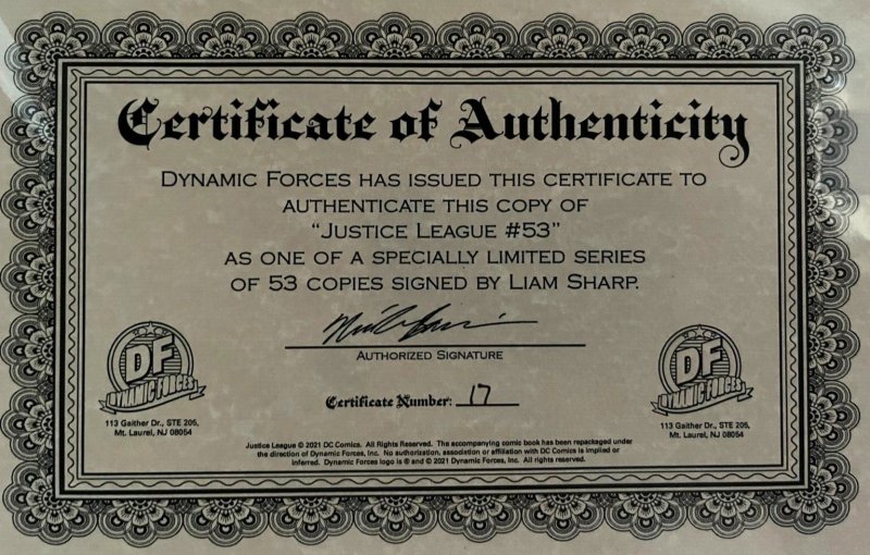 ?~DC~JUSICE LEAGUE #53~?~DEATH METAL~SIGNED by LIAM SHARP~?~COA #17/53~?