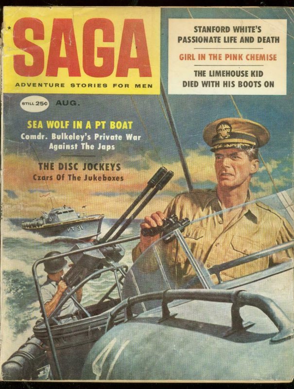 SAGA MAGAZINE AUG 1958-GALE FAGAN CHEESECAKE-SEA WOLF G