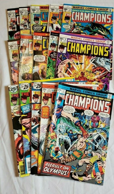 Champions #3 through 17, LOT price 1975 - 1977 Ghost Rider Black Widow Hercules!