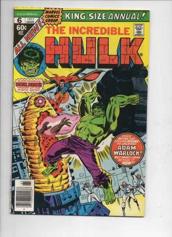 HULK #6 King Size, FN, Bruce Banner, Incredible, Warlock, Dr Strange, 1977