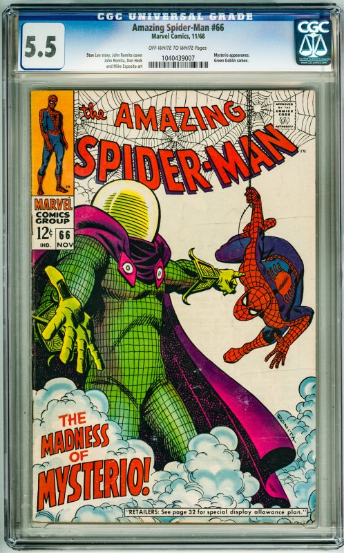 The Amazing Spider-Man #66 (1968) CGC 5.5! OWW Pages!