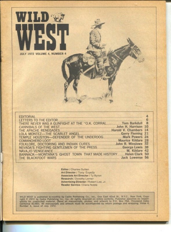 Wild West 7/1972-Cadre Press-Cannibals-Comanchero Loot-Apache Renegades Geron...