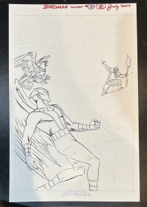 (2017) BIRDMAN #3 ORIGINAL STEVE RUDE UNUSED COMIC ART COVER! SIGNED!