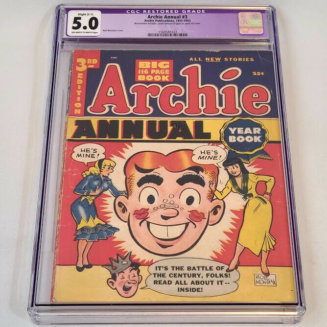 Golden Age 1952 Archie Annual #3 Bob Montana Cover CGC 5.0 Restored C1 Slight 