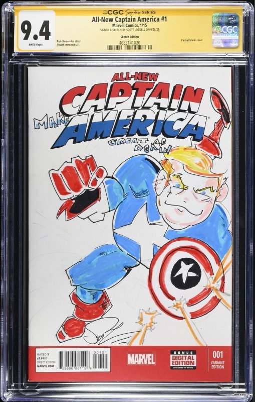 All New Captain America (2015) # 1 (CGC 9.4 SS) Sketch Scott Lobdell * Trump