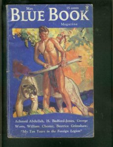 BLUE BOOK PULP-MAY 1935-HAWK OF WILDERNESS-A BRIGGS ART VG