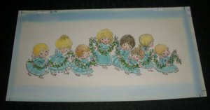 CHRISTMAS 8 Cute Children w/ Garland 10x5.5 Greeting Card Art #66