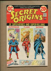 SECRET ORIGINS #1 - SUPERMAN/FLASH/BATMAN - 1973 (Grade 6.5) WH
