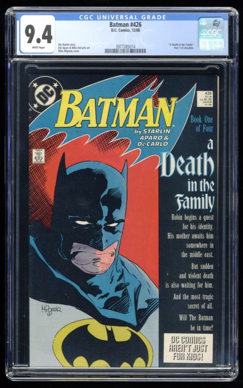 Batman #426 CGC NM 9.4 White Pages Death in the Family Part One!