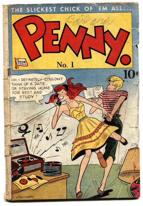 PENNY #1 1947 comic book AVON-HARRY HAENIGSEN-LINGERIE PANEL-RECORD PLAYER