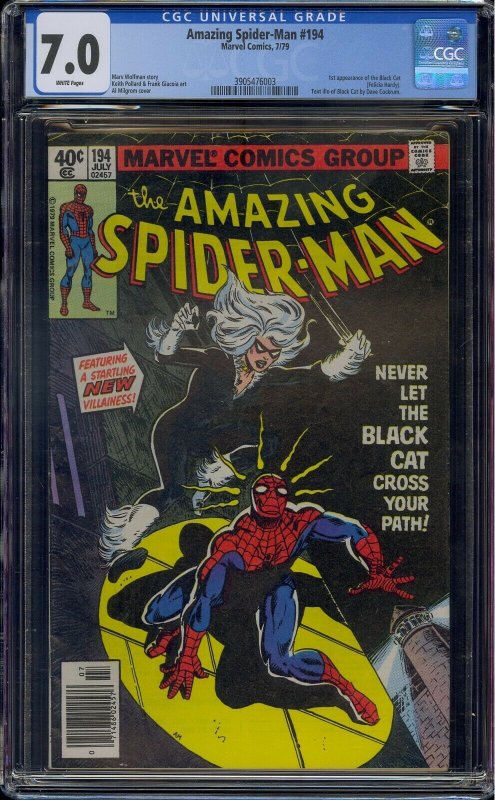 AMAZING SPIDER-MAN #194 CGC 7.0 1ST BLACK CAT WHITE PAGES 