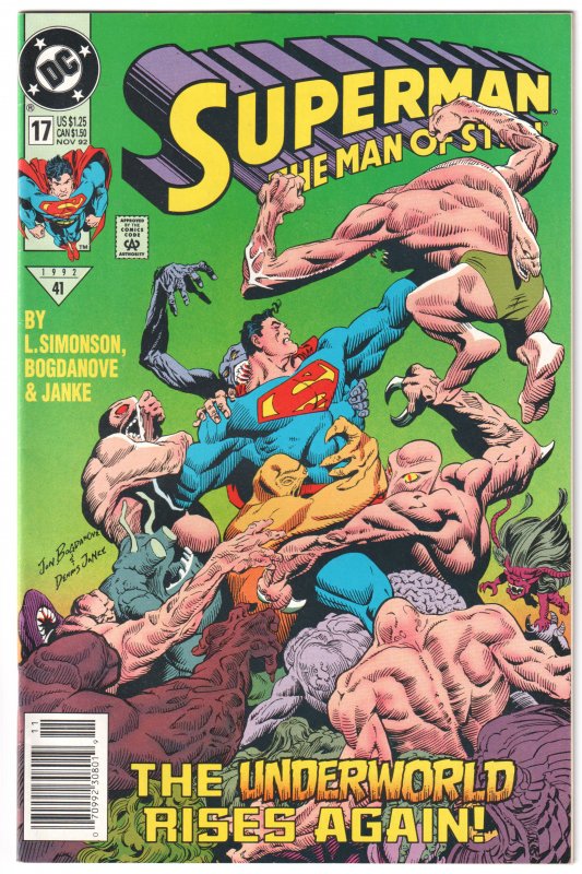Superman: The Man of Steel #17 (1992) Doomsday cameo, NEWSSTAND EDITION!
