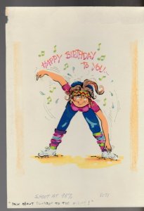 BIRTHDAY Cute Woman Doing Aerobics 7x10 Greeting Card Art #B8071 w/ 3 Cards