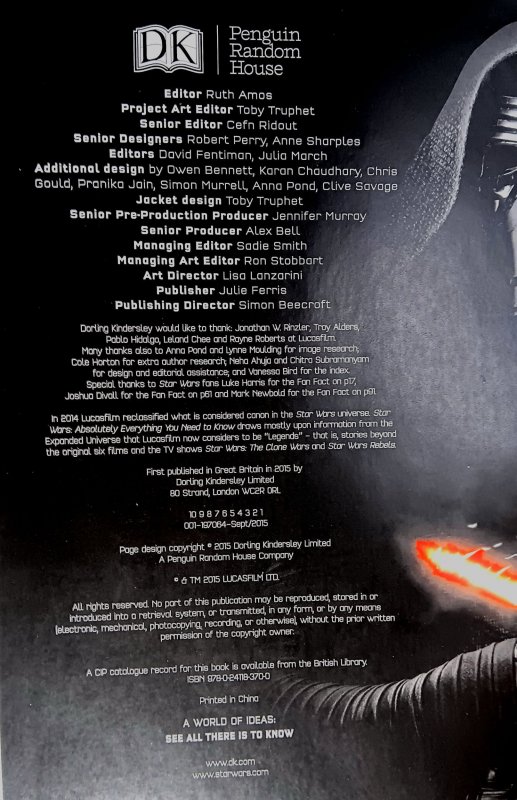 STAR WARS: ABSOLUTELY EVERYTHING YOU NEED TO KNOW (2015) HARDCOVER 1ST PRINTING