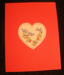 VALENTINE Cartoon Blue Birds Eating Heart Berries 7x9 Greeting Card Art #3412