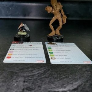 Heroclix Guardians of Galaxy set Groot #051 & Rocket Raccoon Super Rare W/ Cards