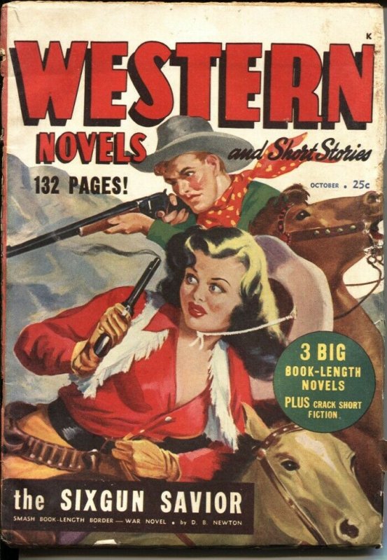 WESTERN NOVELS AND SHORT STORIES--OCT 1948-- -GUN GIRL COVER-- VIOLENT PULP T...